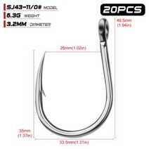 PROBEROS-바다 낚시 바늘 20 개 지그 후크 1/0 #-13/0 # 모델 스테인레스 스틸 낚시 대만 제, Size 11 0-20pcs