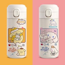 산리오 캐릭터 원터치 텀블러 420ml 가벼운 보온보냉병 시나모롤 폼폼푸린 큐티 굿즈, 01+02