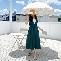 데일리앤 여름 스트링 레이어드 브이넥 뷔스티에 롱 원피스 말리