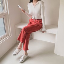 여자 캐주얼 꾸안꾸 밴딩 일자핏 운동룩 와이드팬츠
