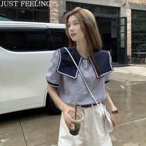 JUST FEEL!NG 여름신상/체크/블라우스/반팔셔츠/빅사이즈/반팔상의/슬림핏/남방