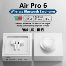 Apple오리지널 에어팟 프로 6 TWS 맥스 무선 블루투스 이어폰 마이크 헤드셋 포함 샤오미 안드로이드 아이폰, 1.Pro 6White