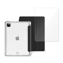 투에이비 2021년형 아이패드 프로5세대 12.9인치 후면 아크릴 펜슬 수납 커버 케이스 + 9H 강화유리 필름, 블랙