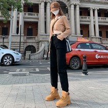DFMEI 가을옷 여성 스판 카고 팬츠 스판 바지 시크 팬츠 여 블랙 코디 벨트