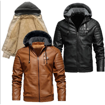 Prosekor 남자 가죽후드점퍼 캐주얼 남성 양가죽 융털 자켓 남자 겨울 라이더자켓