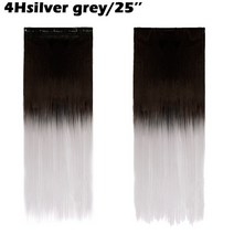 붙임머리 앞머리가발 HAIRRO-긴 스트레이트 클립 인 헤어 익스텐션 46-76CM 5 합성 브라질 가짜 블랙 피스, 15 4Hsilver grey-25inch