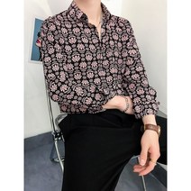 숏 데이지 셔츠 남자 인싸템 건달카리스마 캐쥬얼 꽃무늬 쉬폰 긴 소매 디자인감각 상의 링클프리