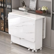 오피스텔 신혼집 바퀴달린 수납형 확장 식탁 테이블, 인조대리석 + 흰색 수납장  1.2m 직사각형