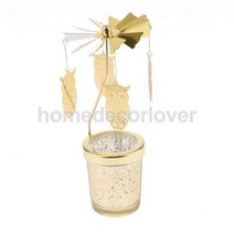 회전 캔들 홀더 Carrousel Tealight 로맨틱 황금 야간 조명 크리에이티브 선물 휴일 장식 램프, 7