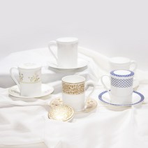 한국도자기 뚜껑 받침 머그 모음 본차이나 컵앤소서, 화이트부케, 뚜껑받침머그