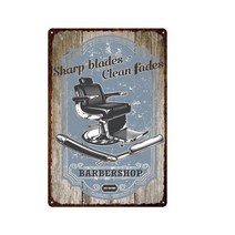 미용실 싸인볼 바버샵 레트로 회전 간판 벽걸이 europen style barbershop barber tools 금속 주석 기호 빈티지 벽 플레이트 장식 이발사 헤어샵 이발소, 24, 20x30cm