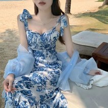 원피스2022 원피스 여하 프랑스식 헤븐풍 해변 관광 리조트 사진 벨트 관광 꽃무늬 치마