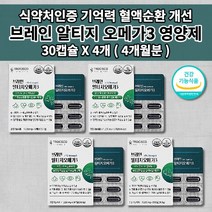 뇌 두뇌 기능 건강 기억력 좋아지는 뇌에 좋은 기억 장애 예방 개선 혈액 순환 순환제 혈관 질환 막힘 증상 나쁜 콜레스테롤 중성지방 낮추는 영양제 브레인 알티지 오메가3 30캡슐, 4개