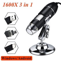 휴대용 디지털 현미경 USB HD 검사 카메라 1600X 확대 유연한 스탠드 포함 아이폰 호환 아이패드 pc용, 05 1600X 3 in 1, 1600X 3 in 1