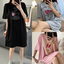 [이울]국내생산 반팔 임산부 빅사이즈 오버핏 봄 여름 홈웨어 메르시 체리쥬빌레 레빗하트 레터링하트 캐릭터 무지 원피스 파자마 잠옷