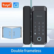 무타공 도어락 서랍 샷시문스마트 유리 도어 생체 인식 지문 잠금 13.56Mhz RFID 카드 원격 제어 전화 App, double door1