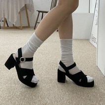 플랫폼 가보시 스웨이드 X스트랩 발편한 하이힐 샌들 블랙 베이지 7cm