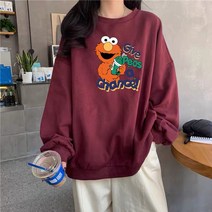 맨투맨 ULZZANG 여성 봄가을 와이드 루즈핏 BF 키치한 얇은 탑코트 3891683382, 와인색 2XL