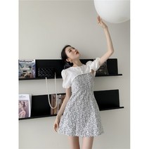 레이스 뷔스티에원피스 끈나시 슬립 여름 반팔 자카드 화이트 라운드넥가디건 슬림핏 프렌치 A라인 2177788183