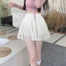 여성용 푹신한 레이스 프릴 플리츠 미니 스커트 하이웨이스트 슬림 A 라인 스커트 반바지 카와이 캐주얼 한국 패션 여름