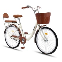 출퇴근 자전거 24인치 바구니달린자전거 장보기 마실, 익스클루시브-커피컬러(쿠션+가드넷/26인치