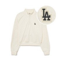 MLB 여성 애슬레저 클래식 모노그램 자카드 크롭 반집업 맨투맨 LA (D.Cream)