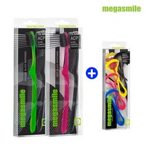 메가스마일 블랙화이트닝 활성탄 미백 칫솔 2개 2개입 X 2 + 혀클리너 4개입, 소프트 2개(2개입 x 2) + 혀클리너