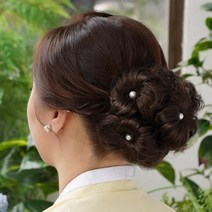 살롱드메리 수국 진주 한복 볼륨 올림머리 가발 집게핀, 블랙, 1개