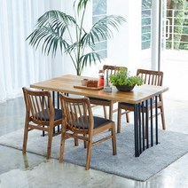 해찬솔 티크원목 4인용 원목식탁 세트1400A-as/의자포함/4인용식탁/원목식탁테이블/카페테이블, 브라운(티크원목색)