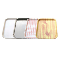 사각쟁반 멜라민 (크림 검정 적줄 나무 스텐) 소 중 대 특대, 스텐