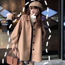 새로운 코트 여성 가을과 겨울 패딩 긴 귀여운 모직 코트