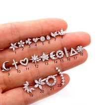 쉽고백팩 강아지 가방 아기띠 슬링백 켄넬 패션 316 스테인레스 스틸 미니 지르콘 연골 피어싱 스터드 귀걸, 02 Silver_18 18