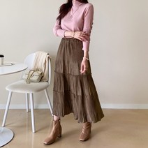 데일리앤 가을 주름 밴딩 플리츠 롱 스커트 페이크