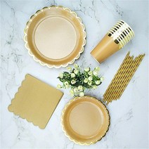 물결종이컵 크라프트종이컵 크래프트용기 8 세트 브라운 크래프트 호일 골드 종이 접시 컵, 세트 2