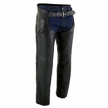 Milwaukee Leather ML1103 남성용 블랙 레더 챕 바지 슬래시 포켓 및 방한 안감 포함 - 라지, Large
