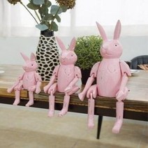 윤식당 목각 토끼인형 3P (핑크) 토끼인형 레스토랑인테리어소품 토끼소품 목각인형 카페인테리어소품