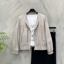 [봄신상무배]샤벳 셔링 노카라 블루종 집업 점퍼