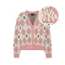 MLB 엠엘비 여성 아가일 모노그램 크롭 가디건 NY Peach 3FKCM0134-50PCS