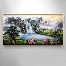 재물복 들어오는 폭포 산수화 풍경 대형 보석십자수 압정 아트, 250x100cm