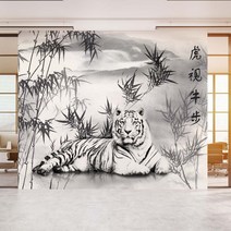 호랑이 백호 벽지 뮤럴 포인트 동양화 멋진 한국 벽지 200452, 시트지(스티커)/ 가로400cm*세로240cm