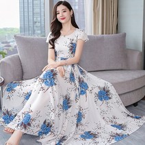 롱원피스 여름 슬리밍 비치 해변 휴가 쉬폰 꽃 원피스 드레스 여성 하이 코디 패션
