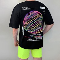투체인지 슈프림 5부 오버핏 네온써클 빅사이즈 M~5XL 남성 남자 반팔 티셔츠
