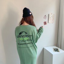 유니버시티 칼리지 캐쥬얼 롱원피스 긴팔 면원피스 빅사이즈 롱티셔츠 홈웨어 레터링 마실룩