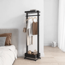 이동식 행거 옷걸이 선반 모던 스탠드 자취방 이케아 드레스룸, 블랙