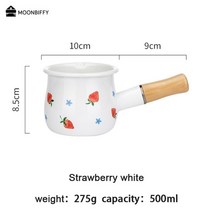 법랑냄비 밀크팬 인덕션 소스 500ml 에나멜 우유 냄비 나무 손잡이 가스 스토브 인덕션 요리 아침 식사 우유 커피 냄비 조리기구 주방 도구 cozinha, 흰딸기