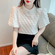 Ogfaour 여름 쉬폰 블라우스 여자 반팔 티셔츠 O30630