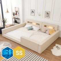 고릴라가구 허그 LED 패밀리침대 [둥지형SS+SS]+양면본넬매트 포함, 딥네이비