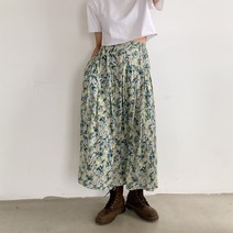 가혜상점 빈티지 복고풍 플라워 꽃무늬 스커트 유화 프릴 롱 밴딩 치마