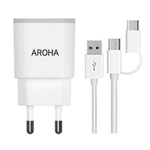 국산 아로하 2.1A 2usb 휴대폰 멀티 충전기 갤럭시 아이폰 호환 1.2M 케이블 포함, 충전기1개+1.2M  2IN1(5핀+C타입) 케이블1개