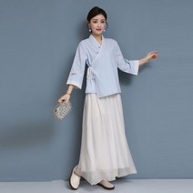 여성 복고 철릭 두루마기 자수 개량 퓨전 한복 세트 투피스 절복 법복